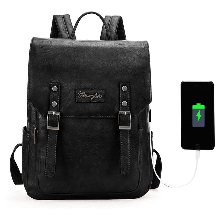 Wrangler Waterproof Vegan Leather Travel Backpack Purse, Casual