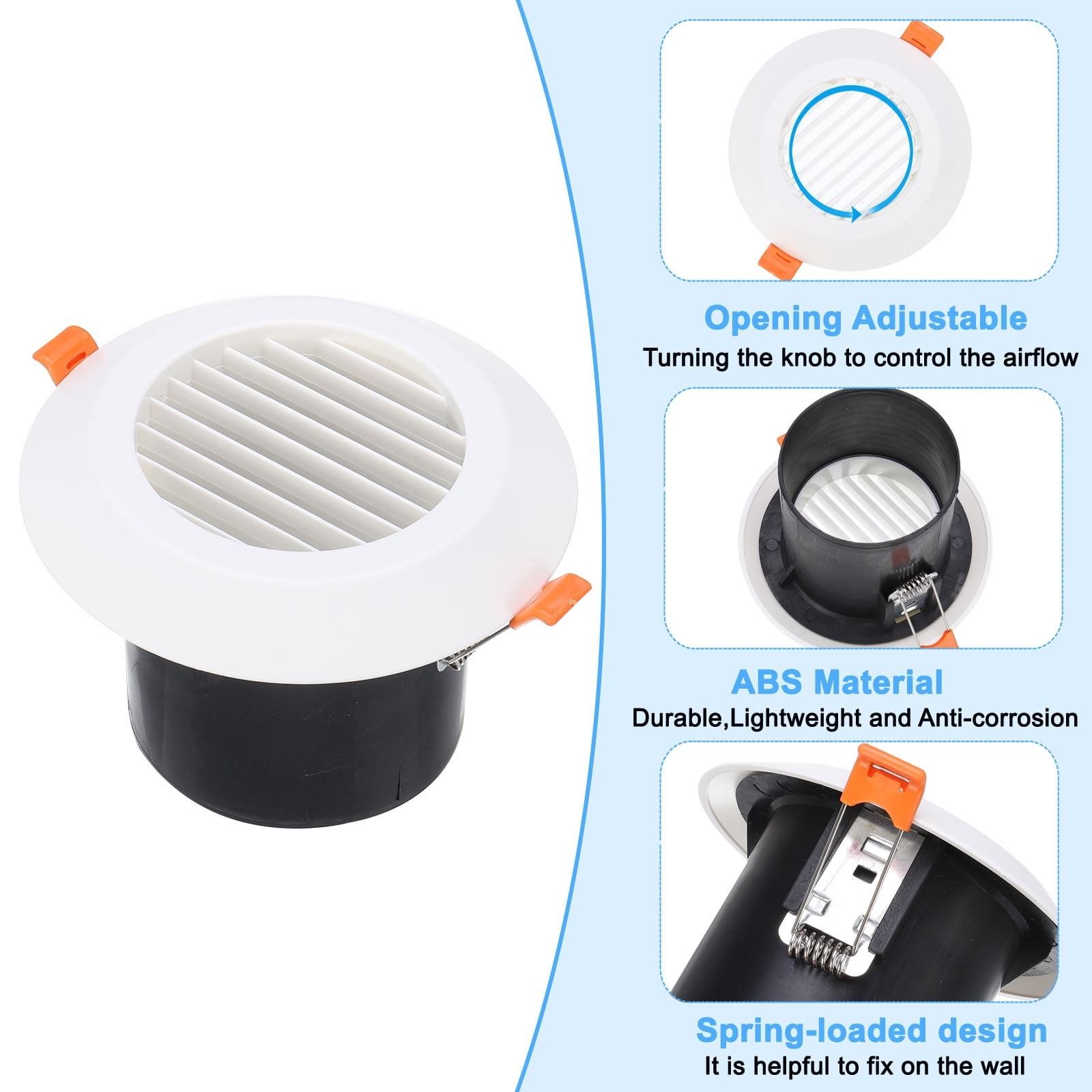 Uxcell 4 Inch Round Air Vent Spring Loaded, 2pcs ABS Soffit Exhaust Vent with Louver Grille for Home Office, White
