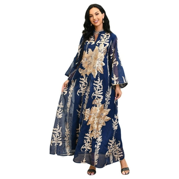 Women Muslims Dress Middle East Dress Full Length Dress Middle East Robe Long Sleeves Embroidered Robe Dress