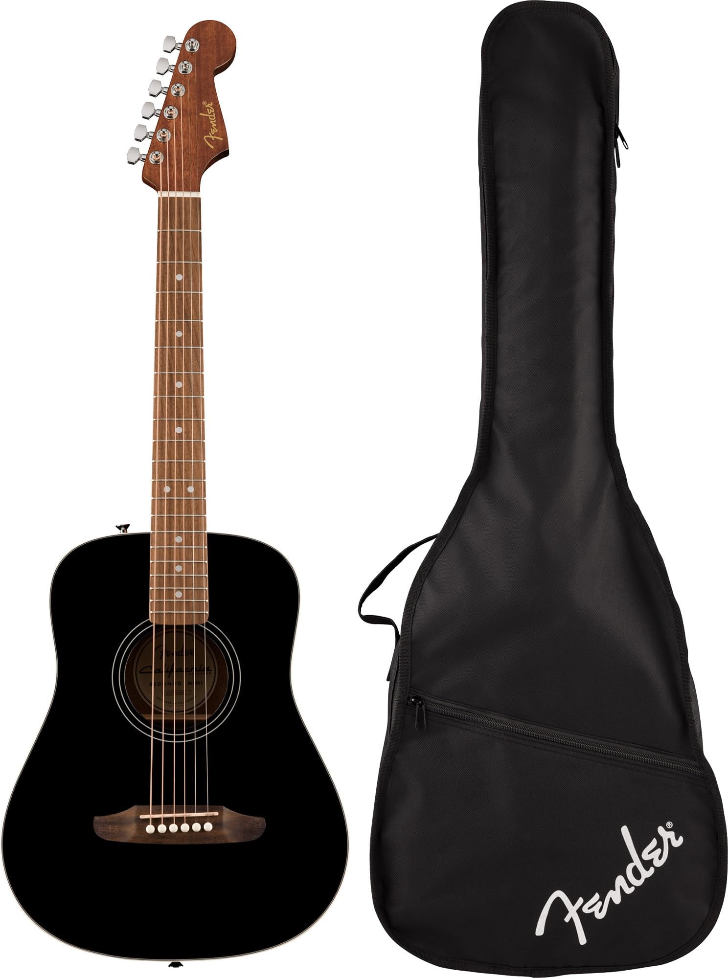 Fender California Standard Redondo Mini Acoustic Guitar - Black Bundle with Gig Bag, Hard Case, Tuner, Strings, Strap, String Winder, Picks, and Austin Bazaar Instructional DVD