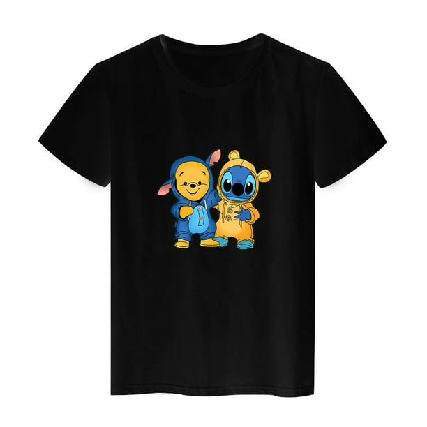 Cute Stitch Pooh Bear Disney T Shirt Women Kawaii Harajuku Summer Streetwear Black Tops Fashion Casual Femme Vetement T-shirtsL Gao Jinjia LED