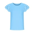 thumbnail image 5 of THDHVS Toddler Summer T-shirts,Summer Casual Tops for Kids,Girls' Summer T Shirts Crewneck Solid Color Flounce Short Sleeve Cute Casual Tops Sky Blue 13-14 Years, 5 of 7