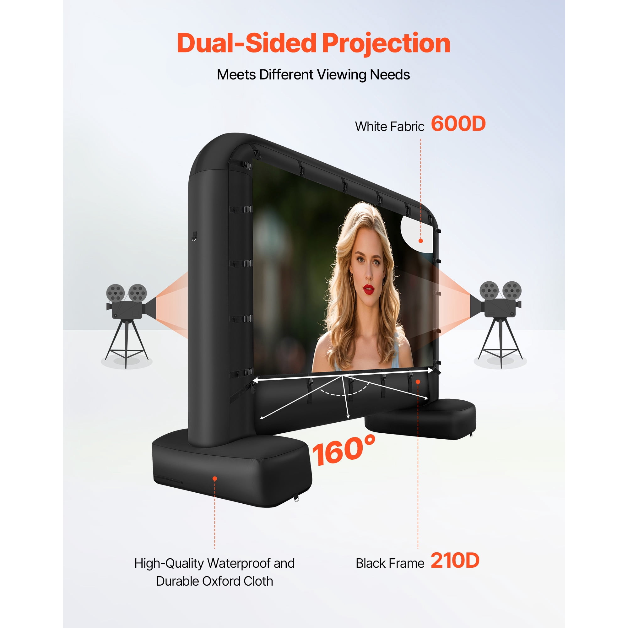 KFFKFF 14 ft Inflatable Movie Screen, 600D Washable Projector Screen with Carrying Bag, 16:9 Quick Setup for Outdoor Events, Home Theater, Parties, and Poolside Entertainment