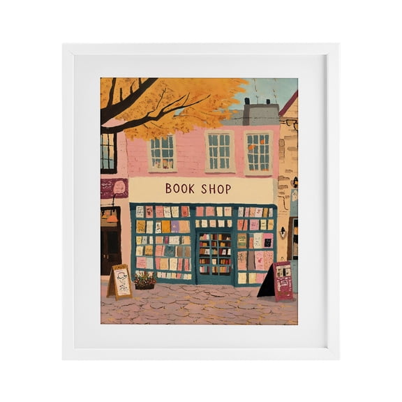 Stupell Industries Eclectic Fall Book Shop Facade White Framed Print Under Glass, 17 x 21, by The Prints Vibe