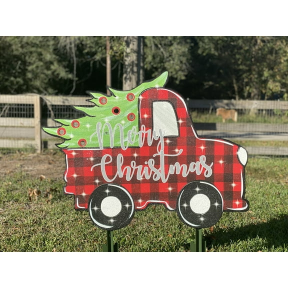 Lighted PLAID Merry Christmas Truck