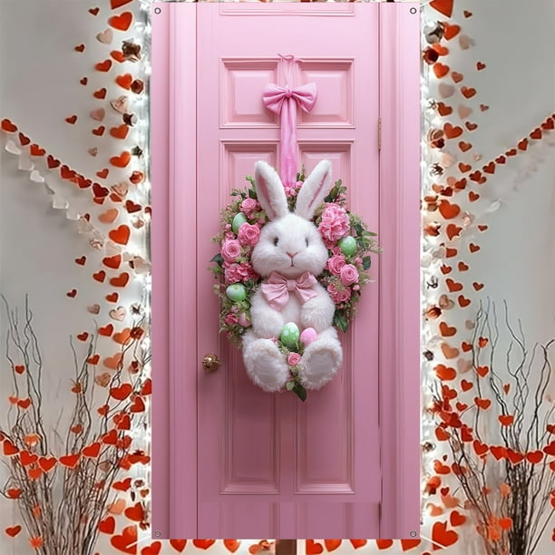 Letrero Colgante De Pascua De Madera – Conejo Con Flores Para Decoración De Puerta Y Porche Exterior, Ideal Para Celebrar La Pascua