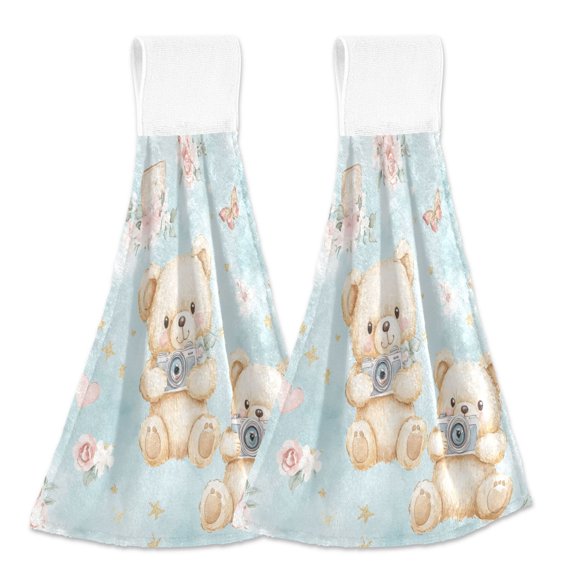BZSMCE Hanging Hand Towels Fashion Camera-ready Cubs Pattern 2-Pack - Velcro Style Bathroom Kitchen Towels