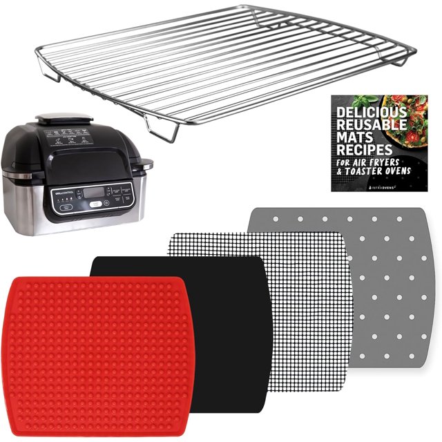 Air Fryer Rack and Reusable Liners For Ninja Foodi Grill 5-in-1 AG301 4qt, Airfryer Accessories, Replacement for Parchment Paper, Heat Resistant Mats and Stainless Steel Cooking Rack by INFRAOVENS