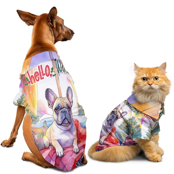 Watercolor Hello Winter French Bulldog Chill Christmas Welcome Hawaiian Summer Shirt for Small Medium Large Dog Cat Dog Lover Gifts - 00016