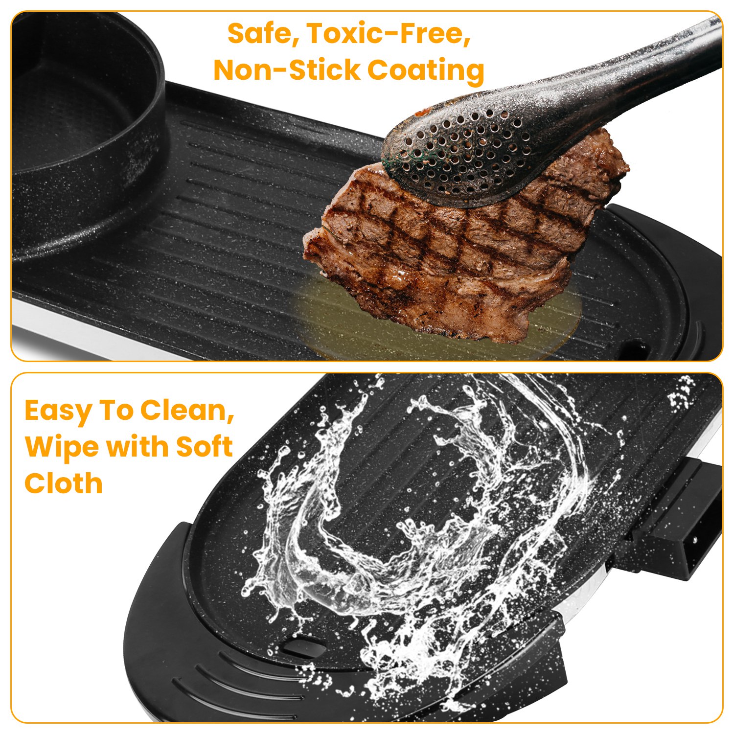 Electric Hot Pot Electric with Grill, 2 in 1 Indoor Non-Stick Electric Pot and Griddle for Korean BBQ Steaks Shabu with Independent Dual Temperature Control