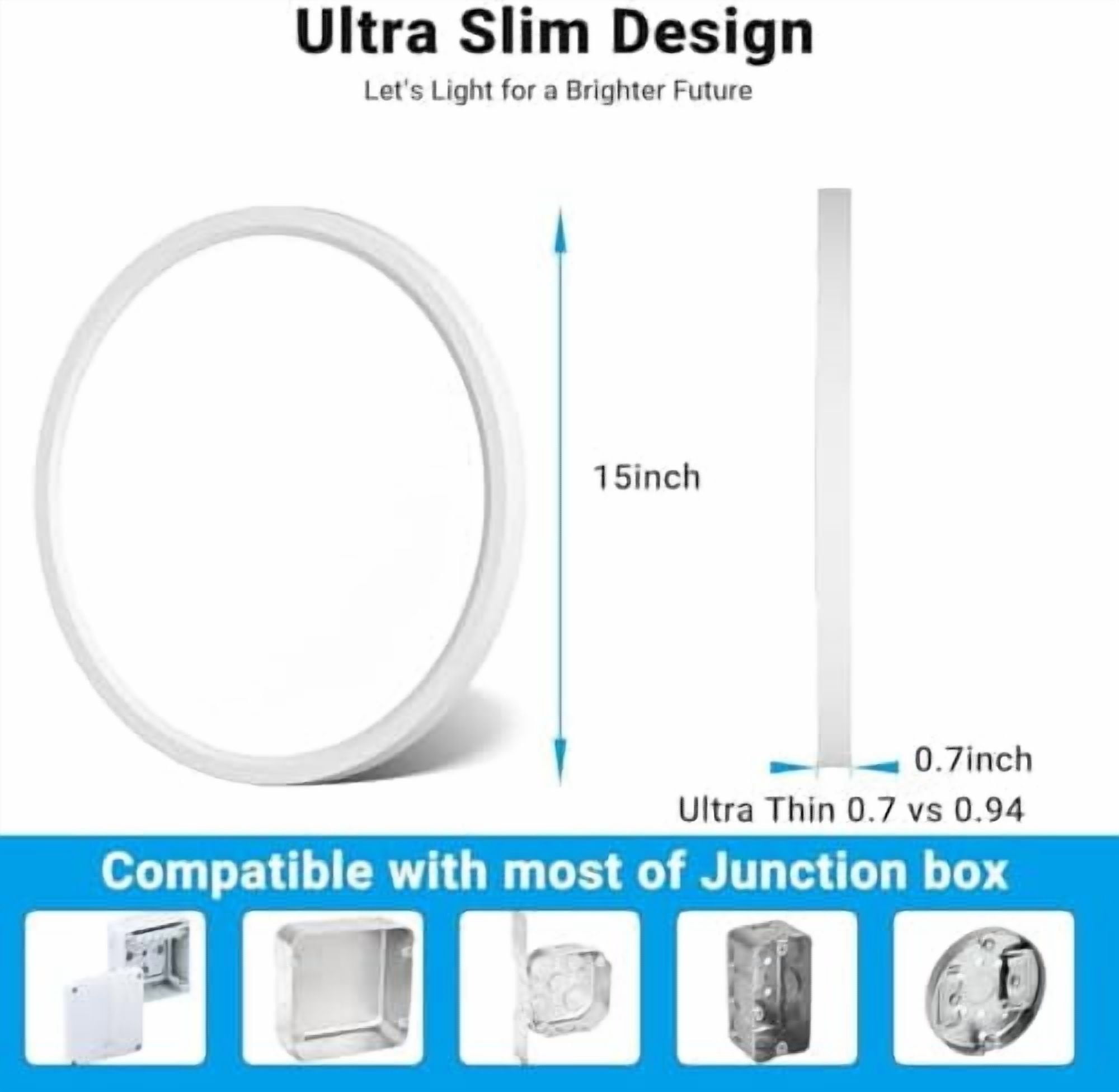 LED Flush Mount Ceiling Light, 15 Inch 30W 5CCT (3000K-6500K), 3800LM White Round Light for Kitchen Porch Hallway Bedroom Bathroom Closet – 1 Pack