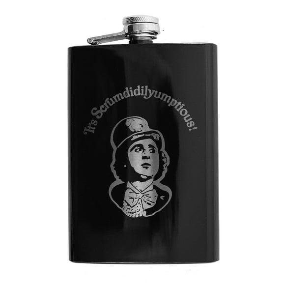 8oz BLACK It's Scrumdidilyumptious Flask L1
