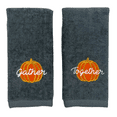 thumbnail image 4 of Serafina Home Thanksgiving Fall Harvest Embroidered Guest Fingertip Towels: Orange Gold White Gather Together Pumpkin on Plush Grey Gray, 2 Piece Set, 12" x 18" Inch Oeko-TEX Certified, 4 of 6