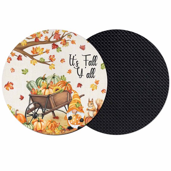 Fall Maple Leaves Coasters Set of 2, Absorbent Coasters for Drinks, Pumpkin Thanksgiving Gnomes Rustic Squirrel Coaster for Desk Coffee Table Protection, Home Decor House Warming Gifts 4"