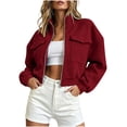 thumbnail image 2 of Ynynloco Women's Cropped Bomber Jackets Lightweight Stand Collar Zip Up Stand Collar Long Sleeve Casual Short Jacket with Pockets, 2 of 6