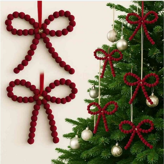 6 Pcs Velvet Beads Christmas Tree Bows Ornament for Craft Vintage Red Bow Ornament Coquette Xmas Velvet Beads for Christmas Tree Door Garland Wreath Tiered Tray Decorations