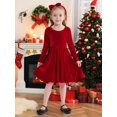 thumbnail image 6 of Valcatch Toddler Girl Velvet Long Sleeve Swing Dress with Hairband Christmas Outfit for 2-7 Years (Spring/Fall/Winter), 6 of 10