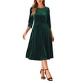 thumbnail image 4 of INSPIRE CHIC Velevet Dresses for Women's Crewneck 3/4 Sleeve Party a Line Dress, 4 of 5