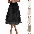 thumbnail image 6 of Lovskoo Women's Sweet Ruffled Tutu Tulle Skirt Elastic High Waist Tiered Mesh Midi Skirt Beige, 6 of 6