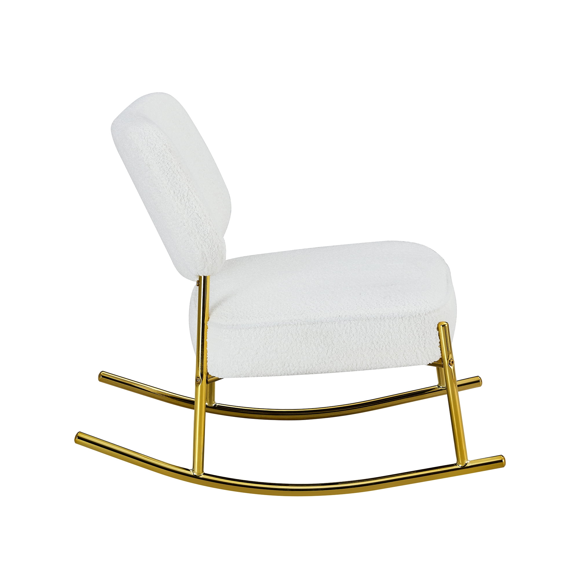 Aukfa Deep Seating Rocking Chair with Teddy Padded Seat, Golden Metal Legs for Living Room, White