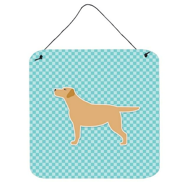 Yellow Labrador Retriever Checkerboard Blue Wall or Door Hanging Prints