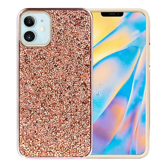 For Apple iPhone 13 Pro (6.1") Bling Rhinestone Diamond Shiny Glitter Hybrid Bumper Dual Layer Rugged Shell Hard PC TPU Rubber Cover ,Xpm Phone Case [Rose Gold]