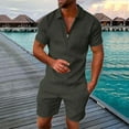 thumbnail image 2 of Tiweut Mens Outfits Sets Male Two Piece Loose Fit Zipper Lapel Short Sleeve Blouse Drawstring Pocket Shorts Man's Clothes Suit Army Green,L, 2 of 6