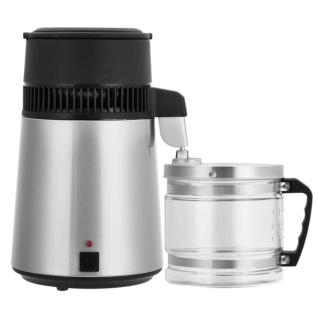 4L Stainless Steel Countertop Water Distiller 1.1 Gallon Home Water Purifier Machine with Glass Container Reduces TDS Silver