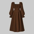 thumbnail image 4 of BRGZLK Girl Flowy Long Sleeve Dresses Spring Autumn Solid Color French High End Sense Square Neck Waist Tucking Medium Long Dress Brown 7-8 Years, 4 of 5