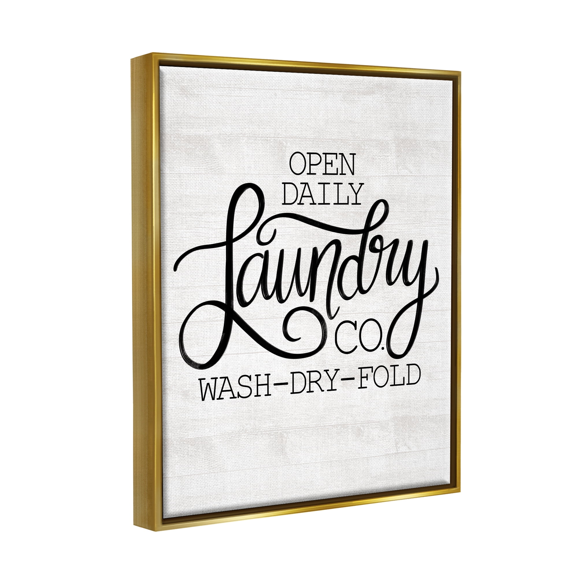 Stupell Industries Laundry Co Farmhouse Bathroom Typography Painting Gold Floater Framed Art Print Wall Art