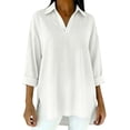 thumbnail image 2 of Women's Plus Size 3/4 Sleeve V-Neck Top, Elegant Lapel Casual Blouse with Side Slit, Loose Fit Tunic for Office Work, Everyday Wear and Casual Outfits White XL, 2 of 4