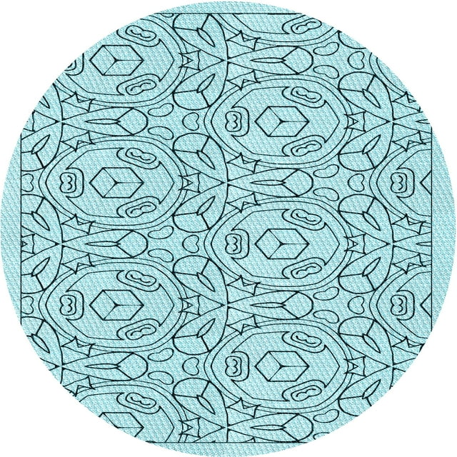 Ahgly Tapis Rond Lavable en Machine Intérieur Transitionnel Bleu Électrique, 4 Pieds Rond