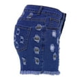 thumbnail image 6 of Gubotare Stretchy Jean Shorts for Women Women's Mid-High Rise Ripped Denim Shorts Stretchy Distressed Jean Shorts with Pockets Folded Hem Casual Summer Shorts (Dark Blue,Size L), 6 of 7