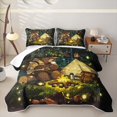 thumbnail image 2 of Manfei Cartoon Camping Bear Bed Spread Queen 3pcs,Jungle Adventure Queen Coverlet Set,Dark Green Brown,1 Quilt and 2 Pillowcases, 2 of 7