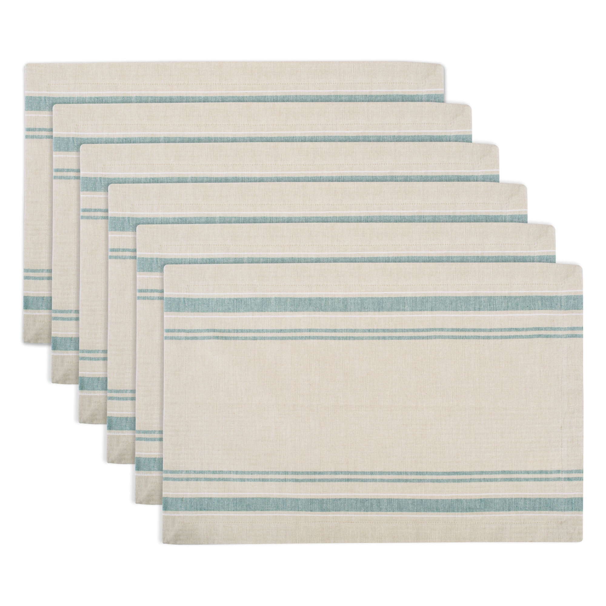 DII Teal French Stripe Placemat (Set of 6), 19"x13", 100 Cotton