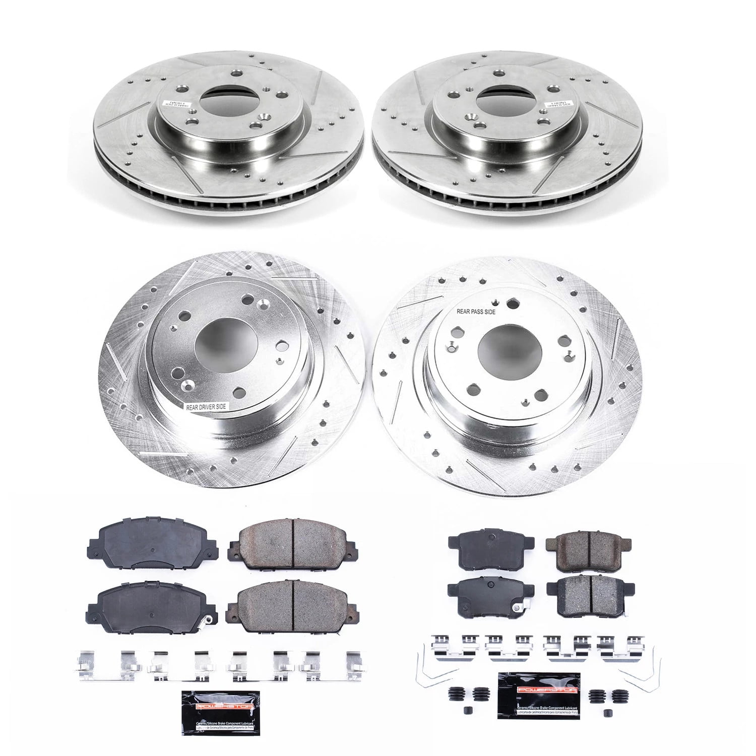 PowerStop Front and Rear Z23 Evolution Sport Carbon-Fiber Ceramic Brake Pad and Drilled & Slotted Rotor Kit Fits: HONDA Select Models K6516