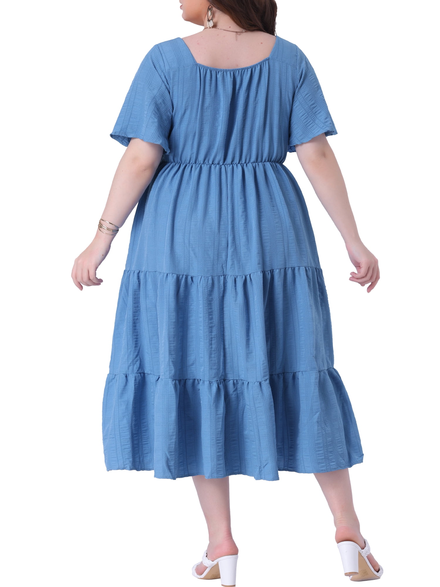 DARING DIVA Plus Size Sweetheart Neck Ruffle Flowy A Line Dress 2X Blue