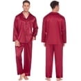 thumbnail image 3 of Ekouaer Couples Matching Pajamas Silk Long Sleeve Sleepwear Satin Soft Button Down Loungewear Pjs Set, 3 of 6