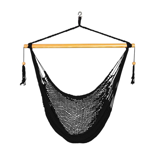 Bliss Hammocks Tahiti Rope Hammock Chair with Spreader Bar and Hardware, Black