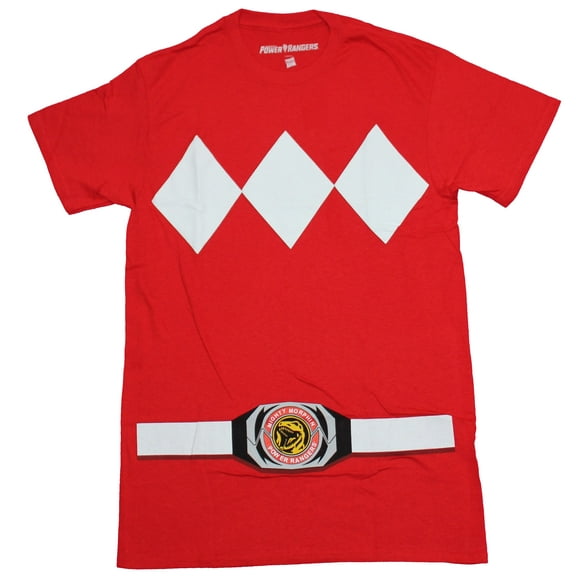 Mighty Morphin Power Rangers Mens T-Shirt - Red Ranger Red Buckle (X-Small)