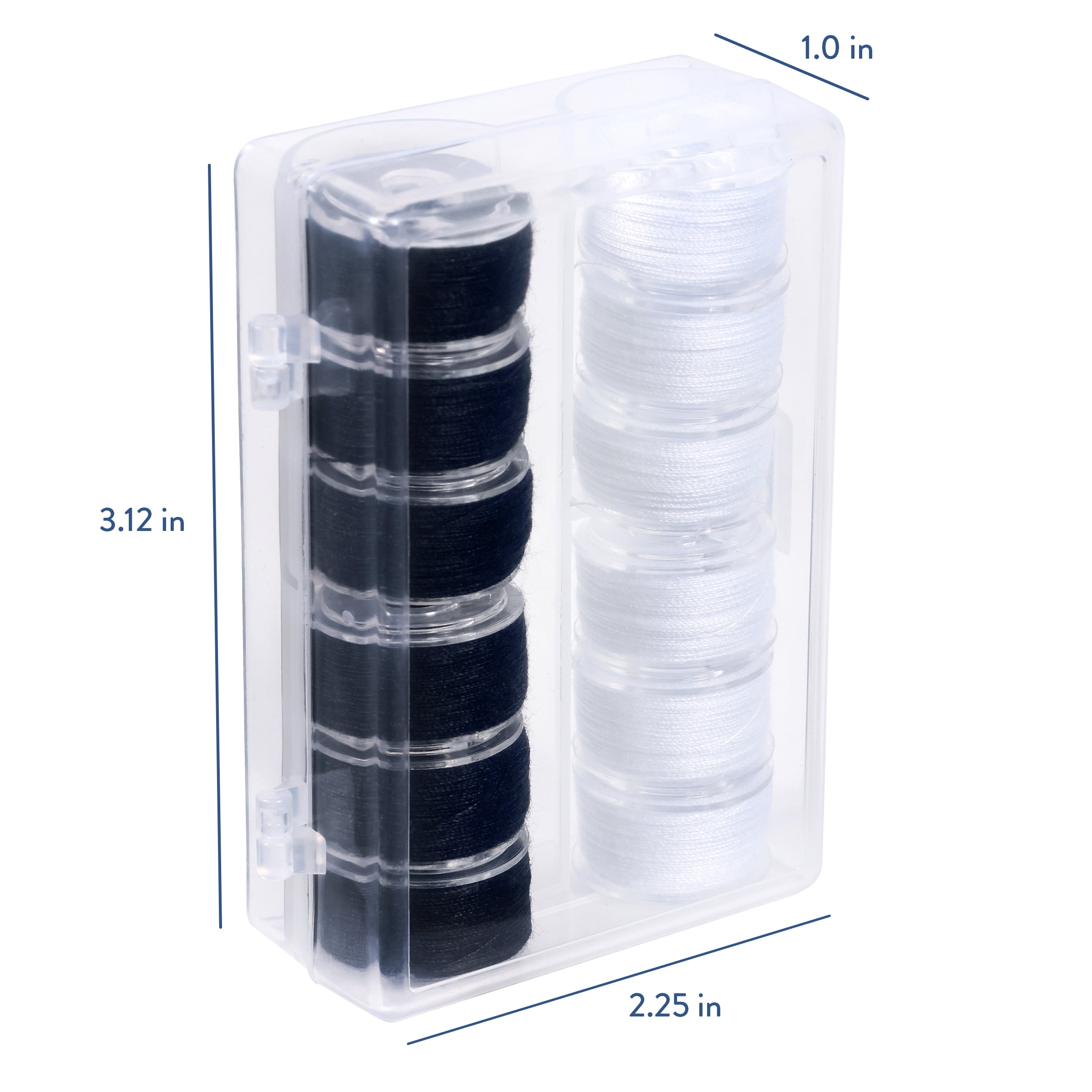 Hello Hobby Class 15 Black & White Threaded Bobbins in Plastic Storage Case, 12 Count