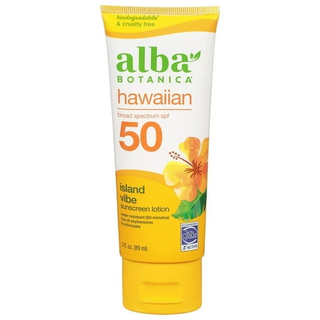 Alba Botanica Sunscreen Lotion, SPF 50, Island Vibe, 3 Oz