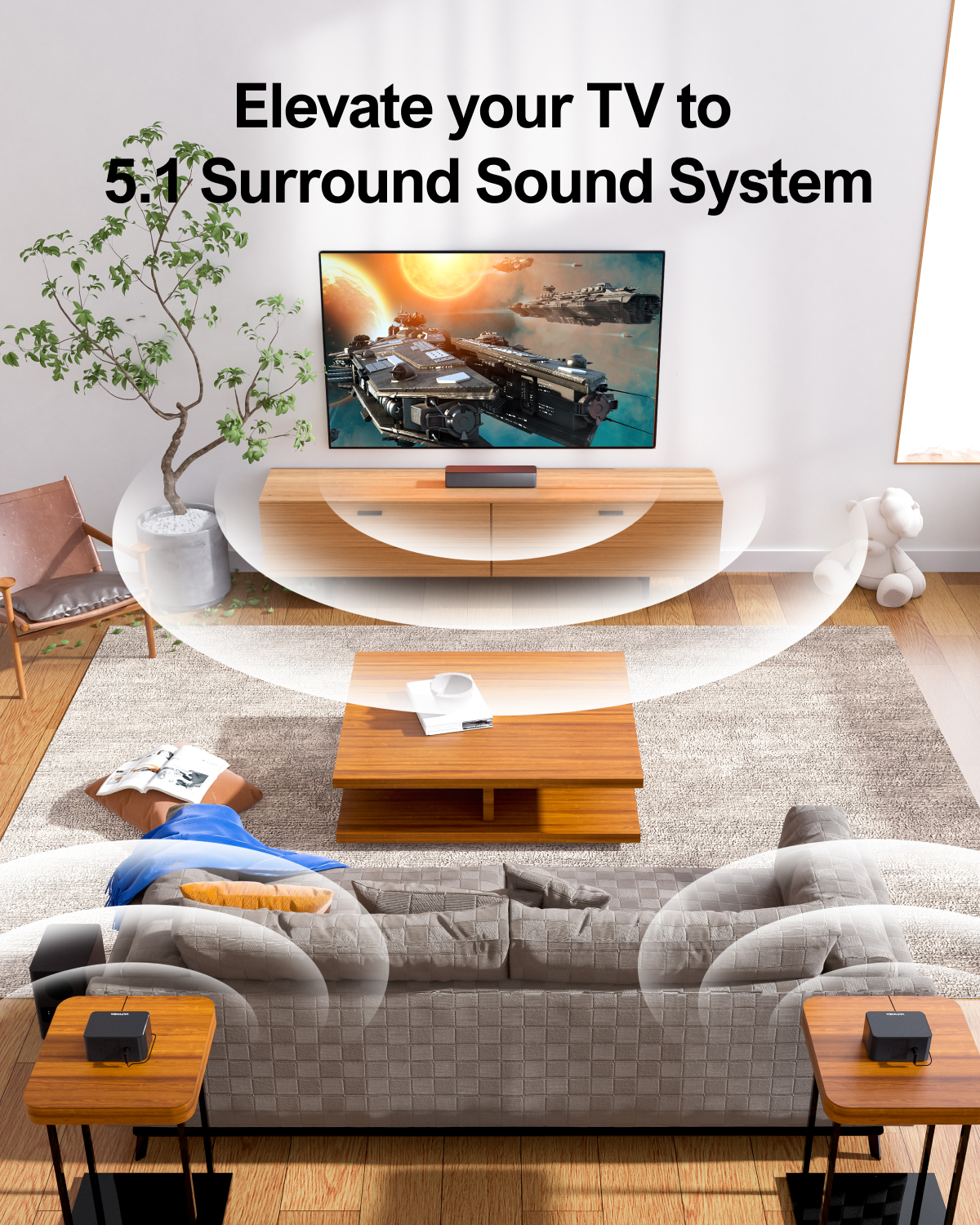 ULTIMEA 5.1 Surround Sound Bar, 3D Surround Sound System, 320W Sound bar for TV with Wireless Subwoofer and Rear Speakers, Surround and Bass Adjustable Home Theater TV Speakers, Poseidon D50  2024 - image 3 of 9