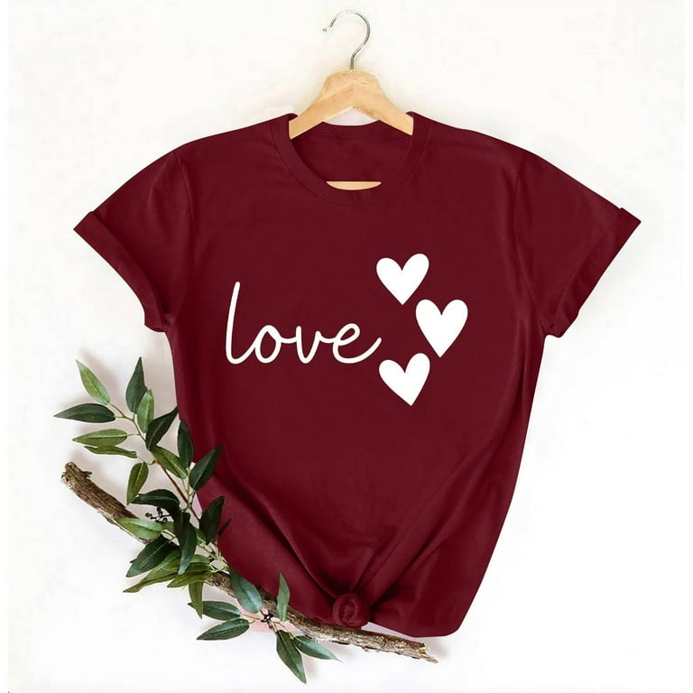 ❁uni♡❁ Zwiiyzr Womens Valentines Day Themed Print T-Shirt Short Sleeve