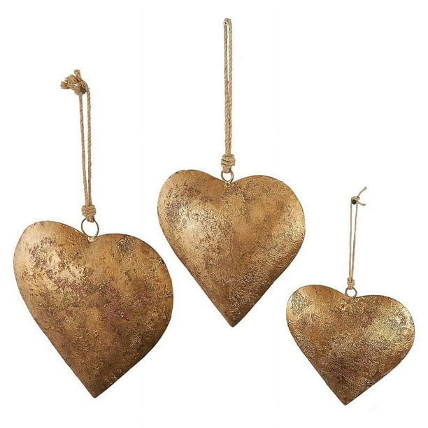Campana decorativa de metal en forma de corazón en 3D con cuerda para colgar Campana de metal de latón envejecido