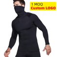 thumbnail image 3 of Camisas de compresión de lycra de alta calidad, camisetas de gimnasio de color puro negro, camisa de cuello alto para hombre, camisetas de manga larga para hombre, 3 of 4