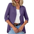 thumbnail image 1 of Women Cardigan Three Quarter Sleeve Solid Color Soft Elastic Casual All Occasions Wear, 1 of 4