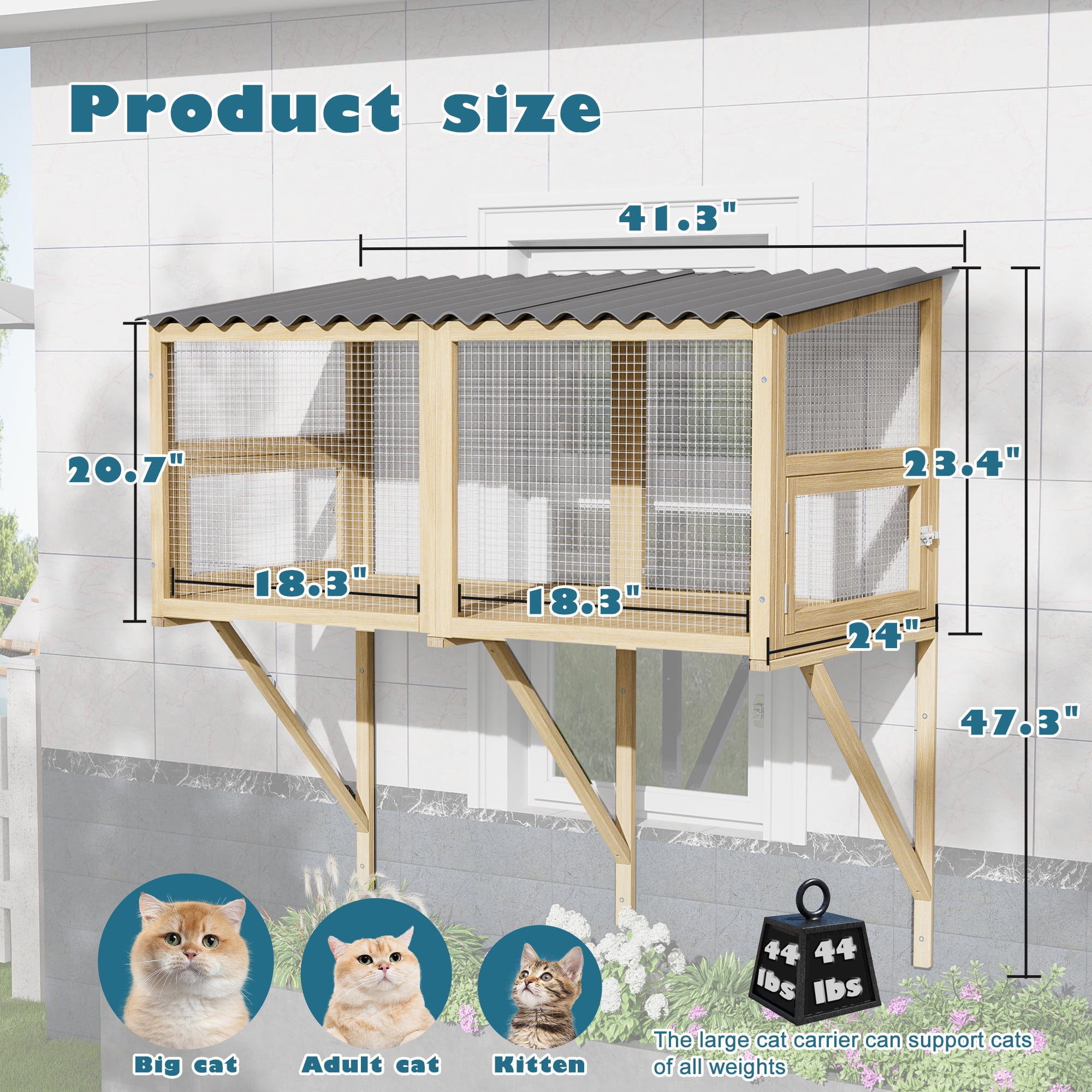 Haverchair Catio Cat Window Perch Outdoor, 360° Catio Cat Enclosure Window for Indoor Cat with Waterproof Roof, Cat Window Box with Metal Mesh Cat Door for Sunbathing, Napping, Overlook