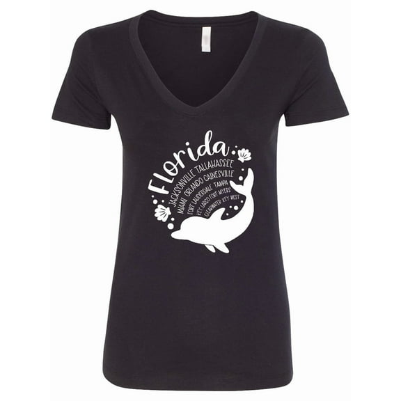 Inktastic Florida Cities with Dolphin Women's V-Neck T-Shirt