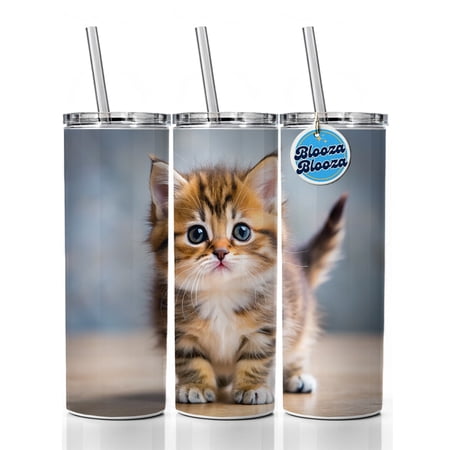 Munchkin Cat Kitten Photo 20oz Insulated Water Bottle Skinny Tumbler Includes Straw